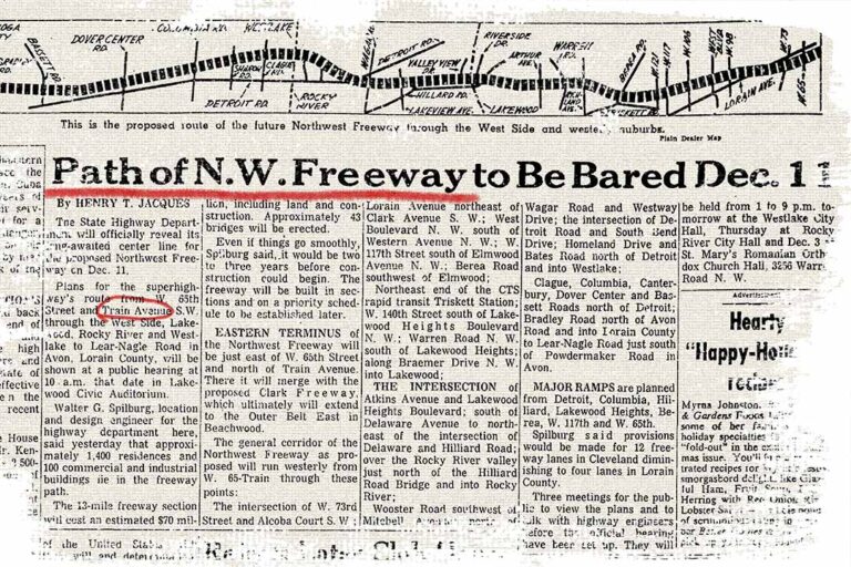 A Cleveland Plain Dealer article from November 27, 1962 about the planned path of construction for the interstate highway