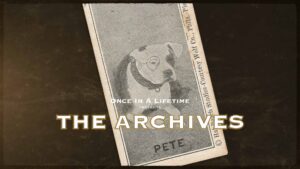 Pete the Pup of the Our Gang television show on a trading card from 1929.