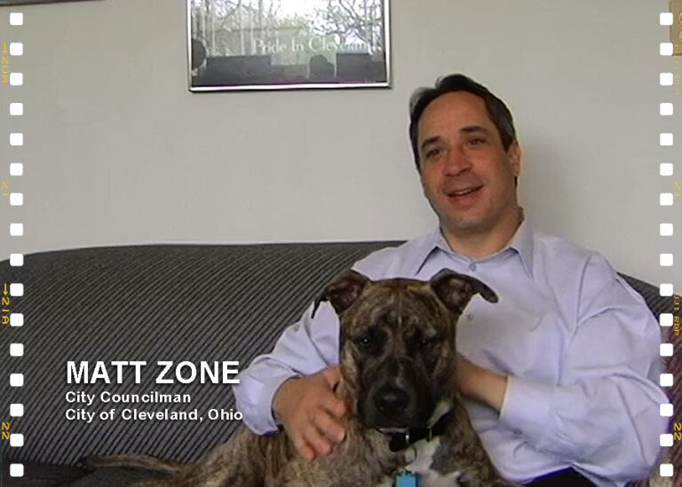 Cleveland City Councilman, Matt Zone, was interviewed with his dog Gordon Detroit on April 30, 2009